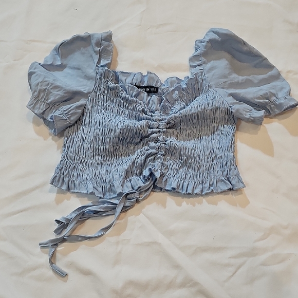 SHEIN Tops - SHEIN Light Blue Ruched Crop Top